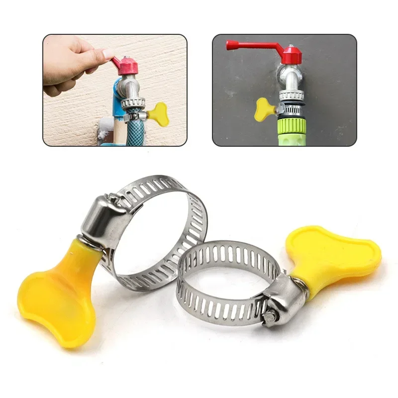 5 Stück 8–44 mm verstellbare gelbe Kunststoffgriffe Handdreh-Schlauchschellen Schneckenfahren Edelstahl-Rohrklemmen für Rohre