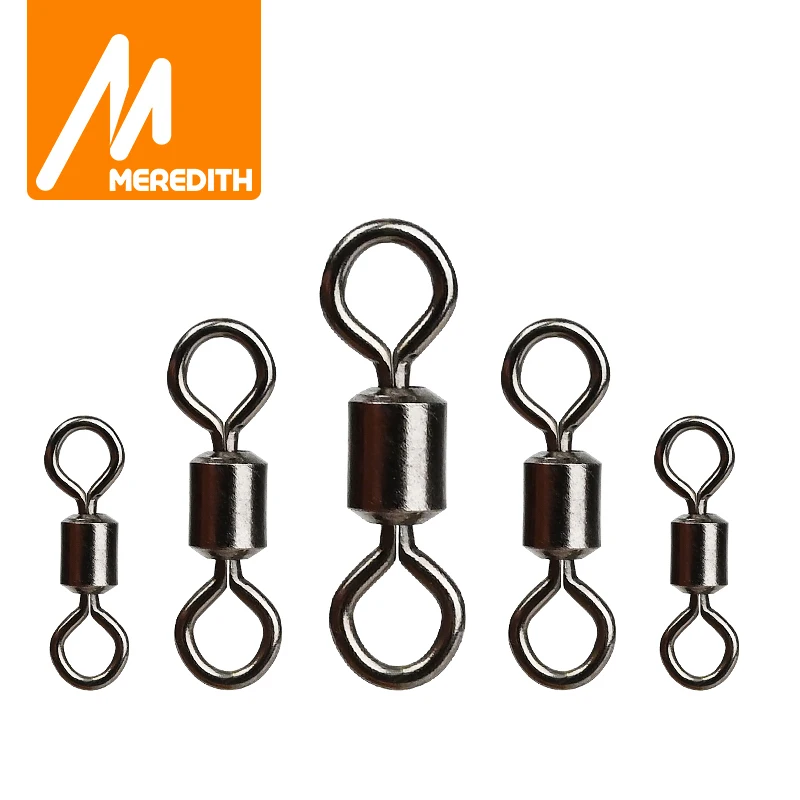 MEREDITH 50 unids/lote, tamaños giratorios de pesca, conector sólido, rodamiento de bolas, giratorios de pesca a presión, cuentas de acero inoxidable rodantes