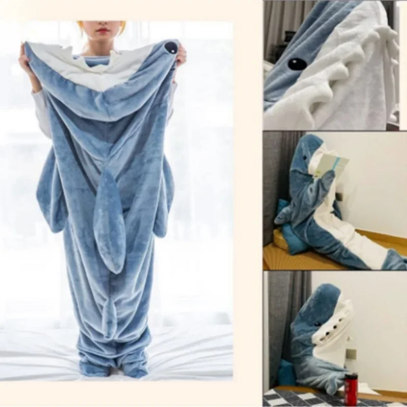 Simpatico squalo coperta plaid sacco a pelo cartone animato donna pigiama camicia da notte squalo coperta abito adulto homewear camicia da notte comodo accappatoio