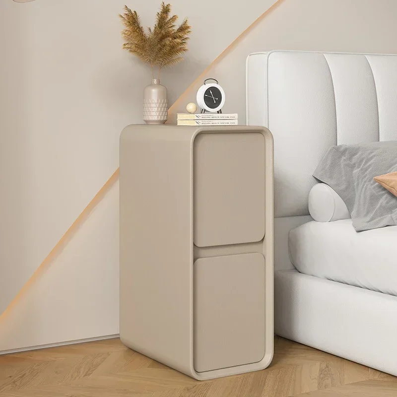 ห้องนอนโต๊ะข้างเตียง Nordic Minimalism หรูหราขอบแคบข้างเตียงตารางครีมสไตล์ตู้ตกแต่งบ้านโมเดิร์น