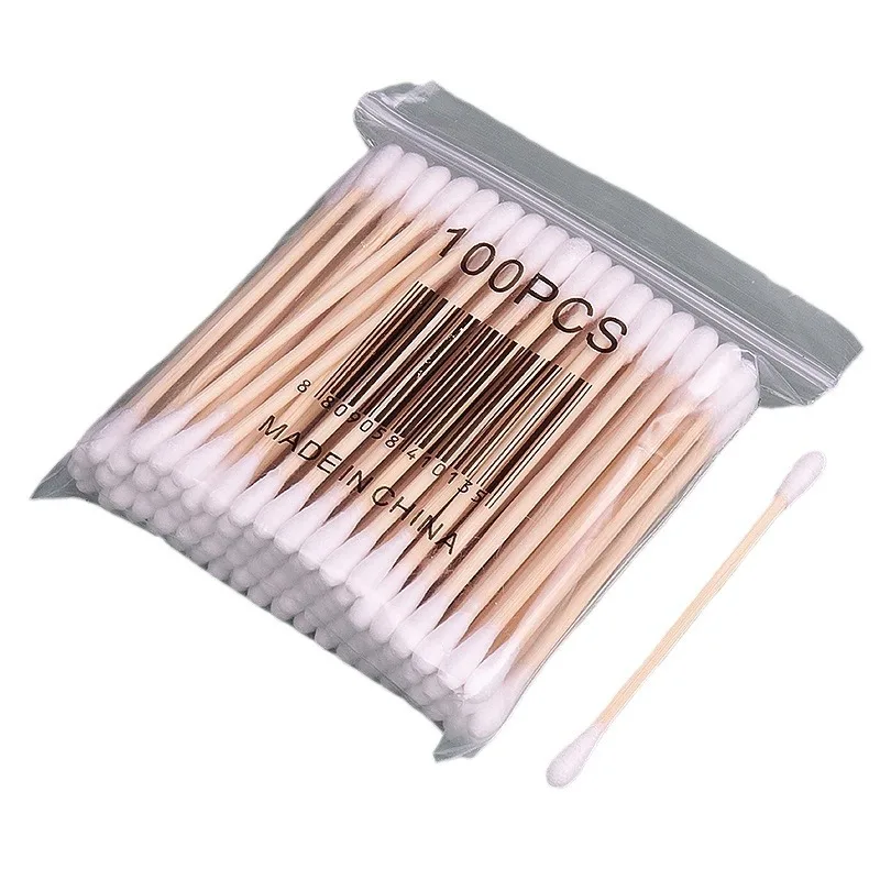 Tamponi di cotone da 100/500 pezzi Tampone di cotone a doppia punta Punte di precisione con bastoncini di bambù per strumenti di trucco personale per nail art