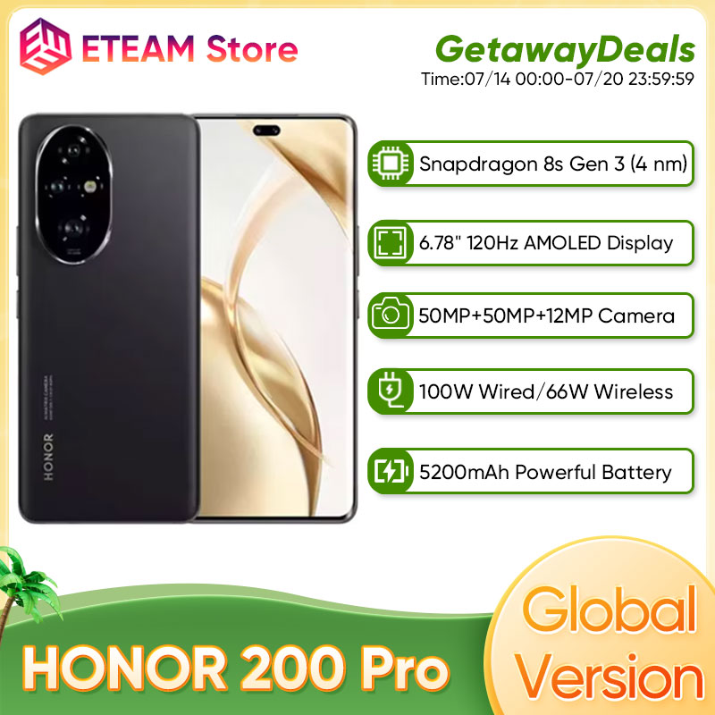 2024 Global Version HONOR 200 Pro Snapdragon 8s Gen 3 5G Smart phone 6.78'' 120Hz AMOLED 5200mAh Large Battery 100W SuperCharge