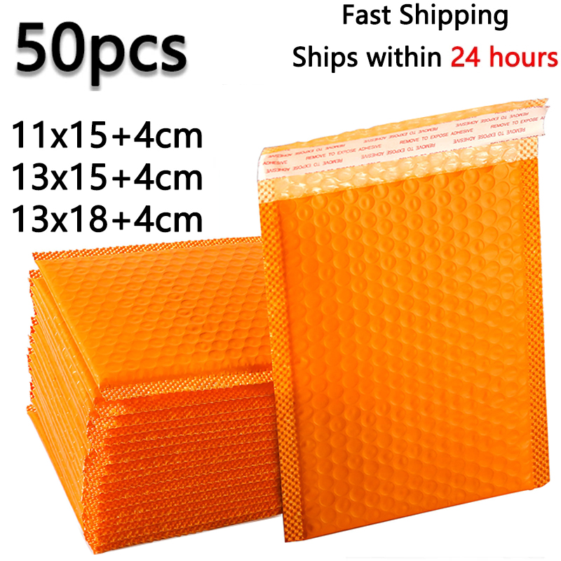 50 Uds. Bolsa de sobre de burbujas rosa, bolsas de correo autoselladas de polietileno, sobres acolchados para correo forrado de revistas, amarillo, negro y azul