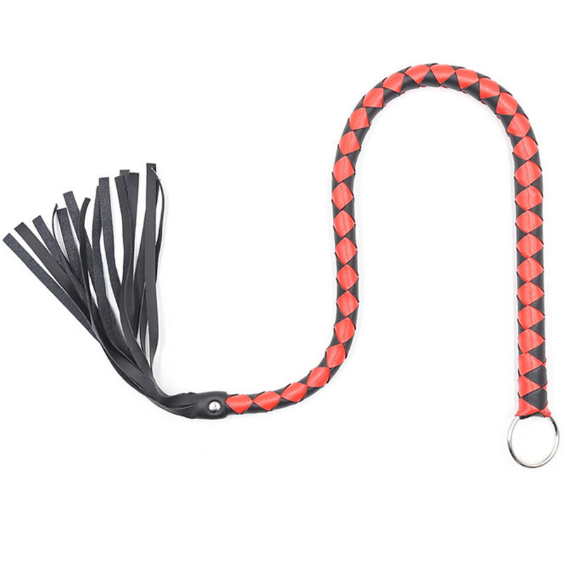 Látigo de caballo trenzado de cuero PU de 65CM, látigos de entrenamiento de caballos, mango con aro de hierro