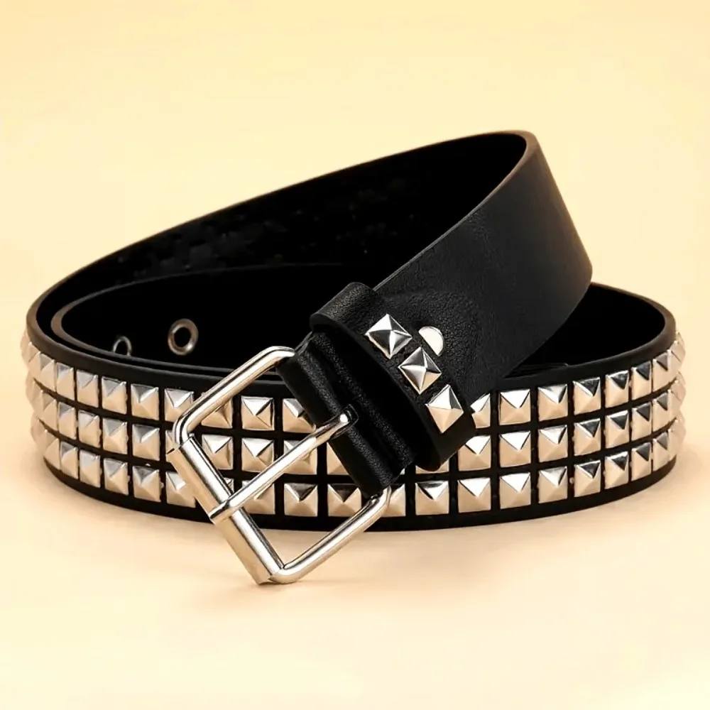 Conjunto de cinturón con remaches estilo punk, equipado con hebilla cuadrada de acero inoxidable, decoración con remaches masculinos y femeninos