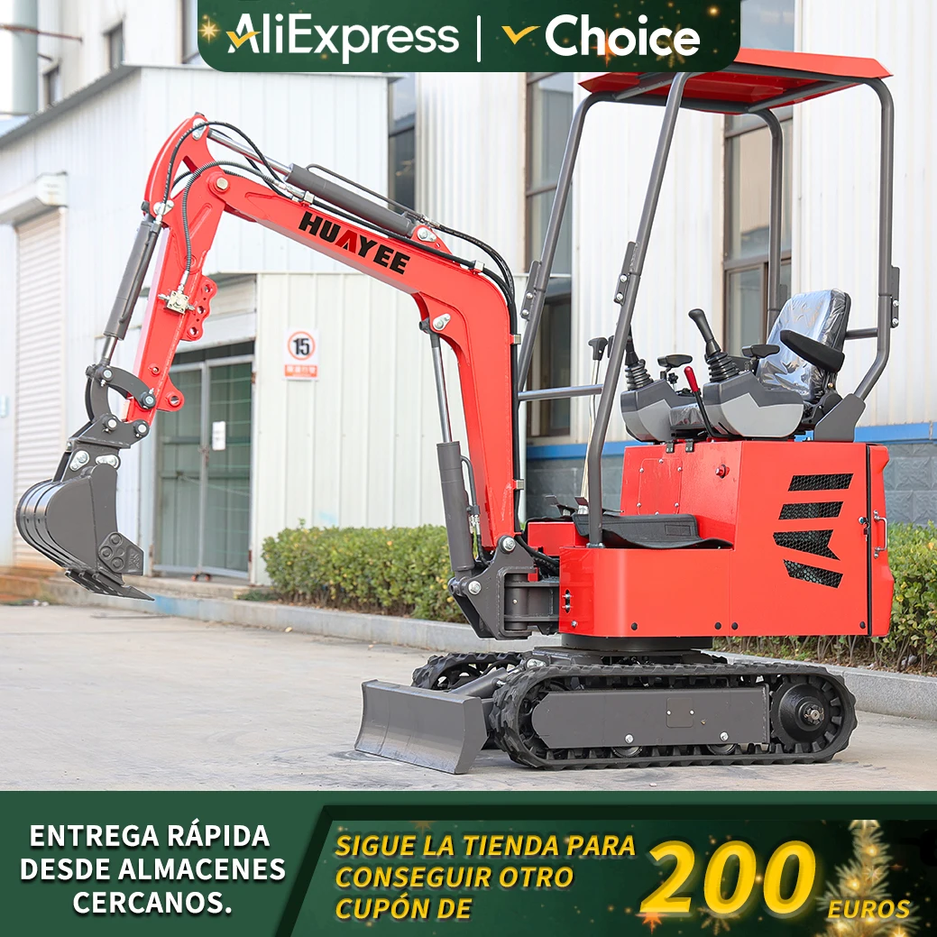 Miniexcavadora 1000kg personalizada HUAYEE China fábrica excavadora sobre orugas entrega rápida multifuncional con excavadora de cabina