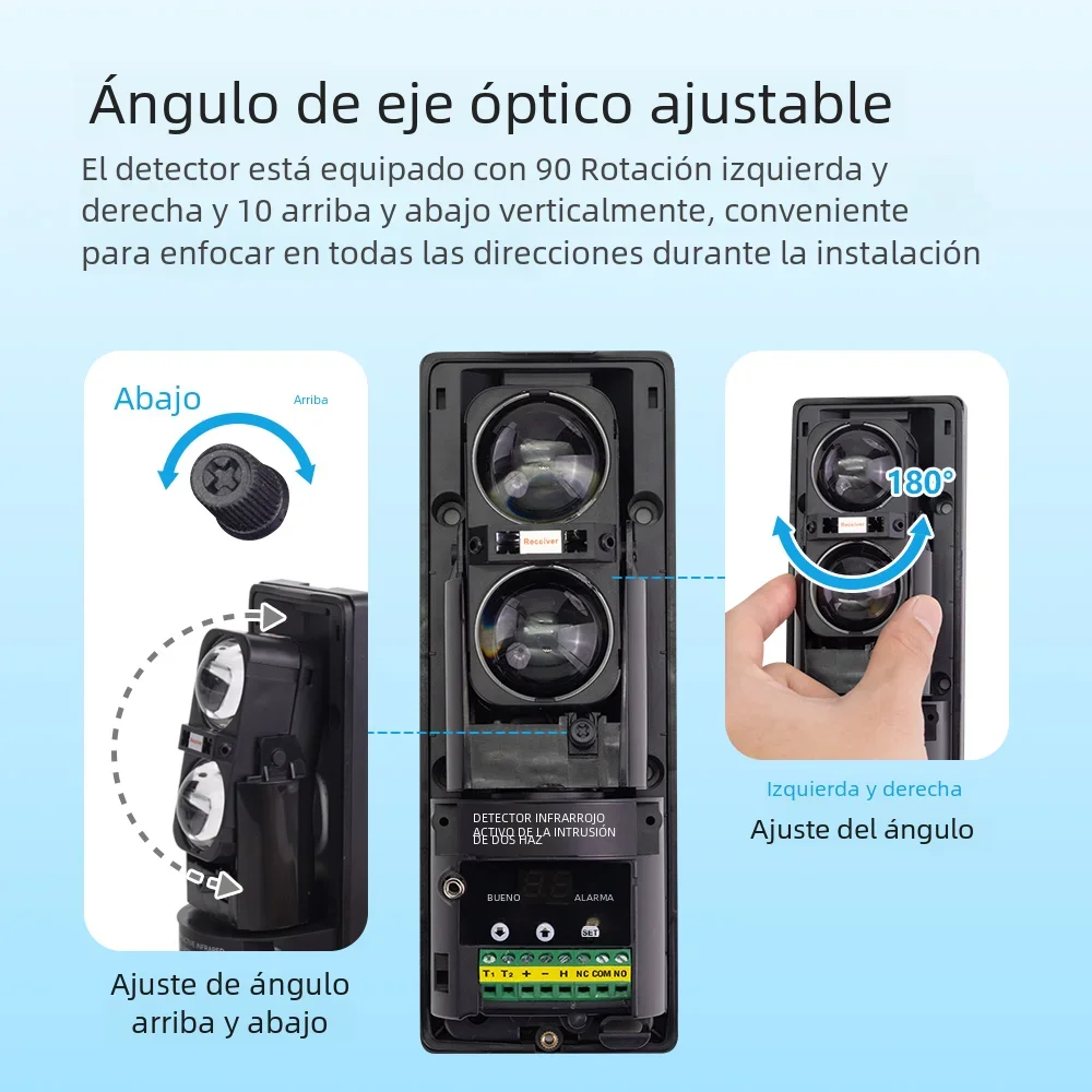 Sensor infrarrojo de doble haz Meian, detector de barrera con cable de 100 M, detector de haz infrarrojo, conversión de 8 frecuencias, pantalla digital