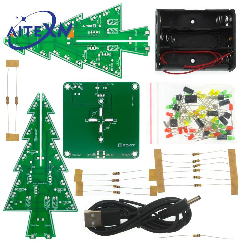 Three-Dimensional 3D Christmas Tree LED DIY Kit Red/Green/Yellow LED Flash Circuit Kit Electronic Fun Suite YANXD