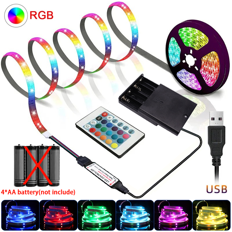 Светодиодные фонари RGB с аккумулятором USB 5 В Светодиодные ленты ИК-пульт дистанционного управления Гибкая лента для домашнего декора подсветки телевизора