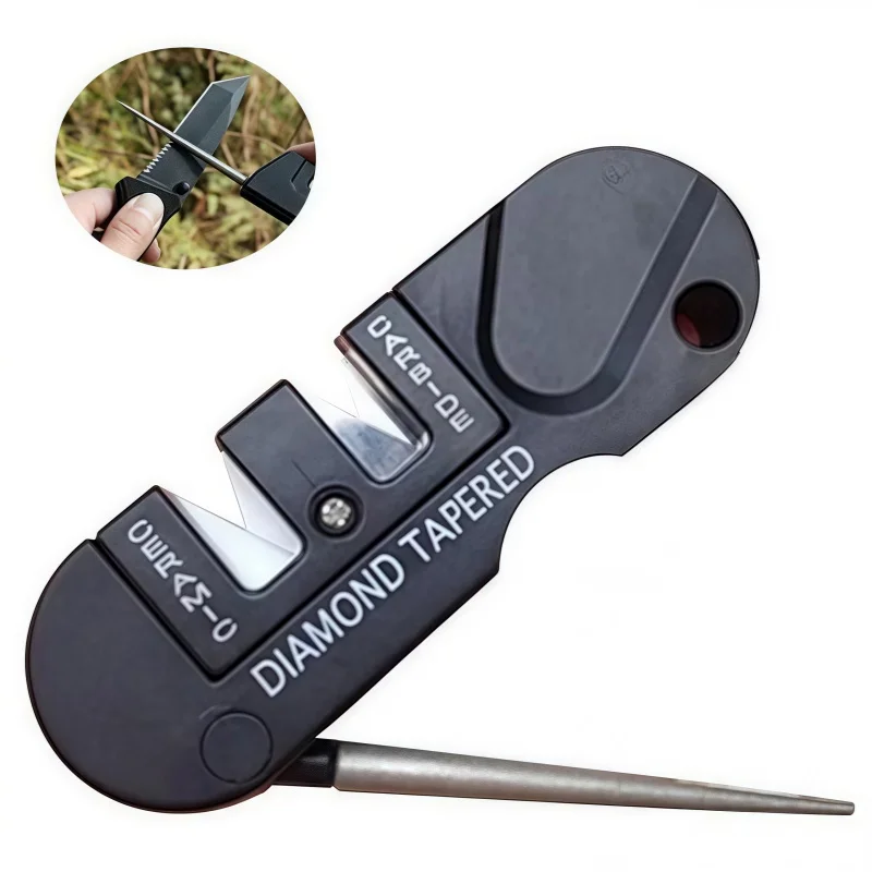 Affilacoltelli portatile 4 in 1 in carburo di ceramica di tungsteno, pietra per affilare, affilare l'amo da pesca, tasca, strumento diamantato, campeggio, escursione all'aperto