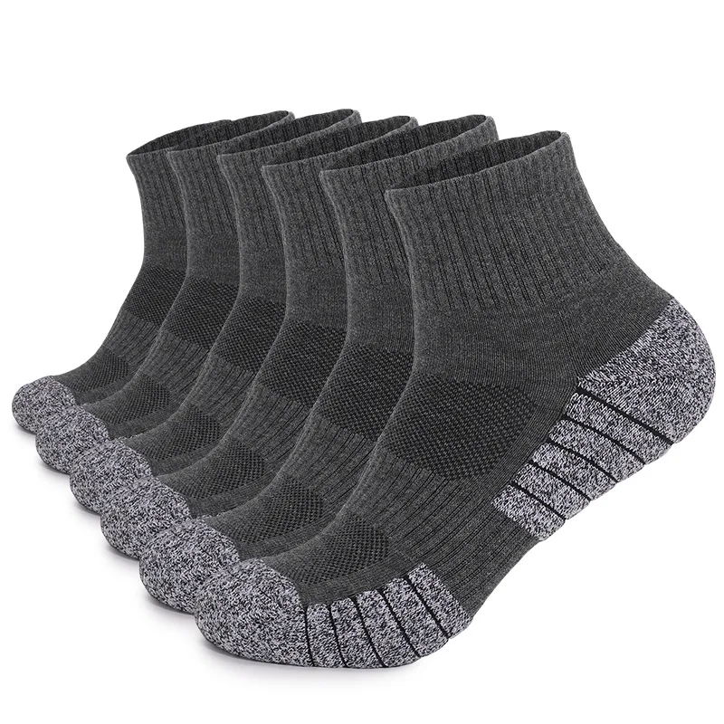 6 pares de calcetines para deportes al aire libre, calcetines gruesos con fondo de toalla para senderismo, calcetines deportivos de tubo corto absorbentes para el sudor, calcetines para correr para hombre