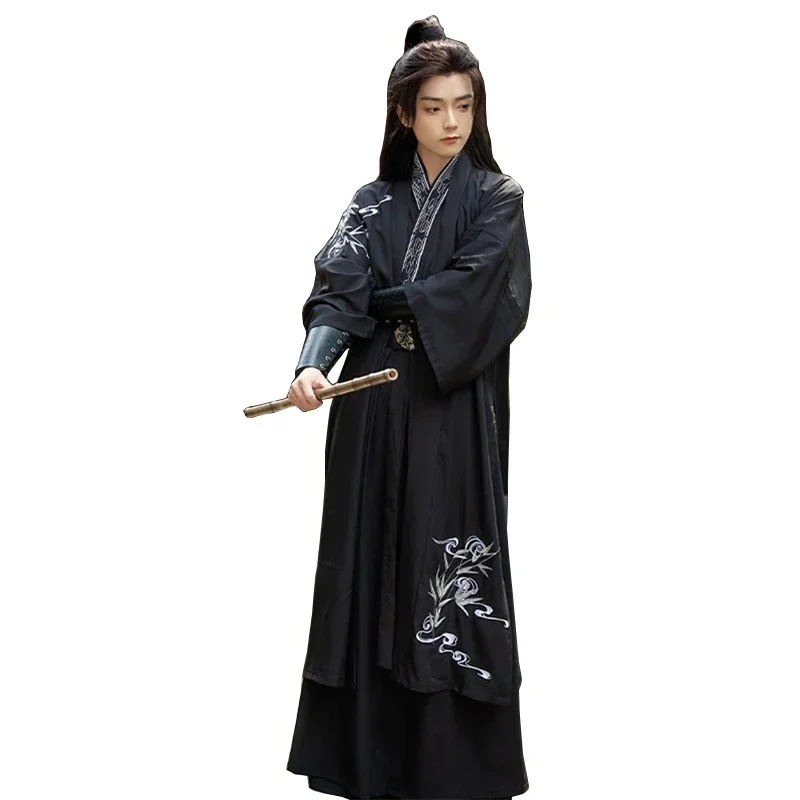 중국어 번체 Hanfu 의류 남자 고대 검객 할로윈 코스프레 의상 블랙 무대 공연 민족 Hanfu 복장