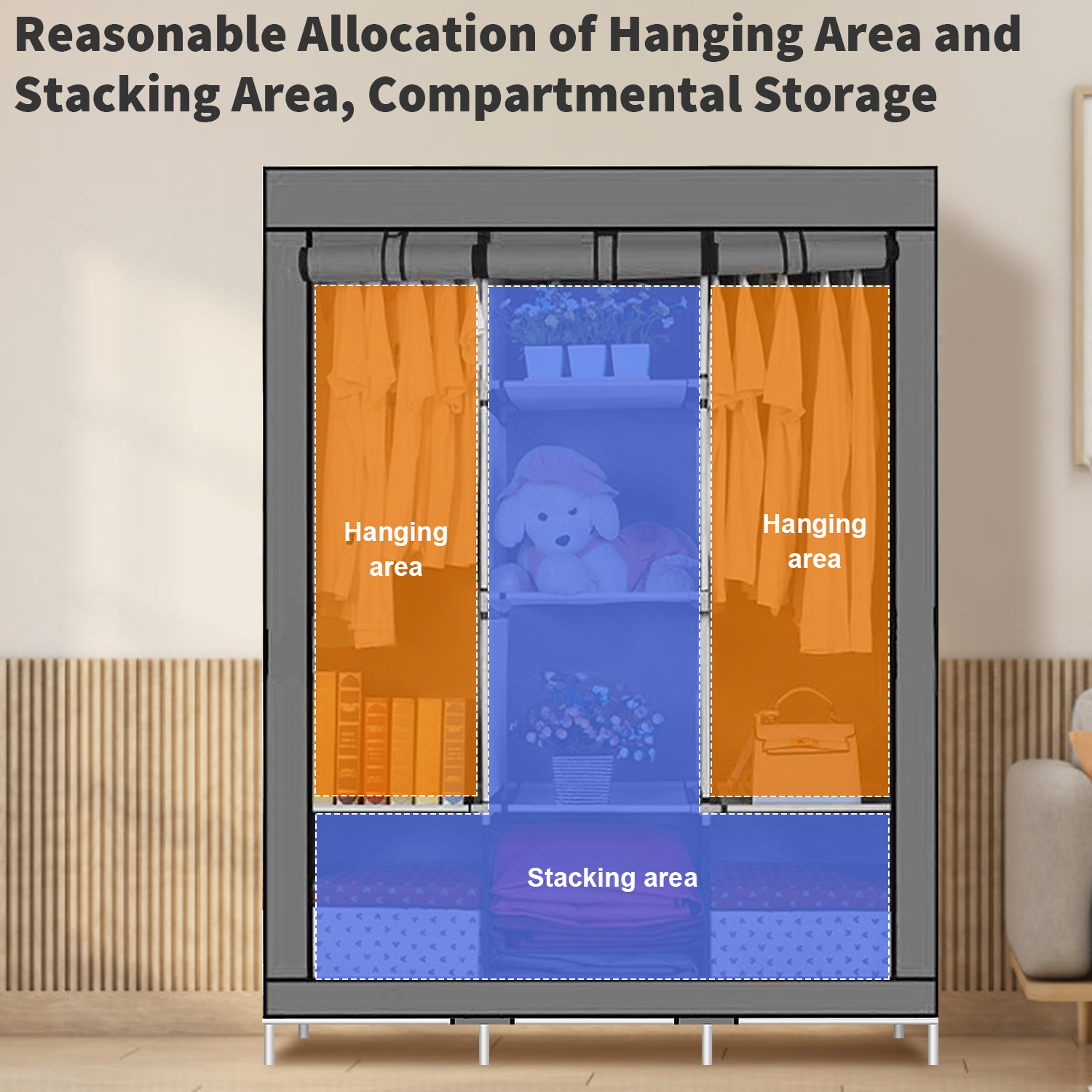 Canvas Wardrobe Clothes Closet Organizer Portable Storage Cupboard for Bedroom  128*45*170cm Fabric Closet