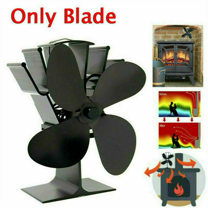 Aspas de ventilador de estufa alimentadas por calor, solo flujo de aire, distribución de calor de 4 aspas, quemadores de leña de Gas, piezas de chimenea