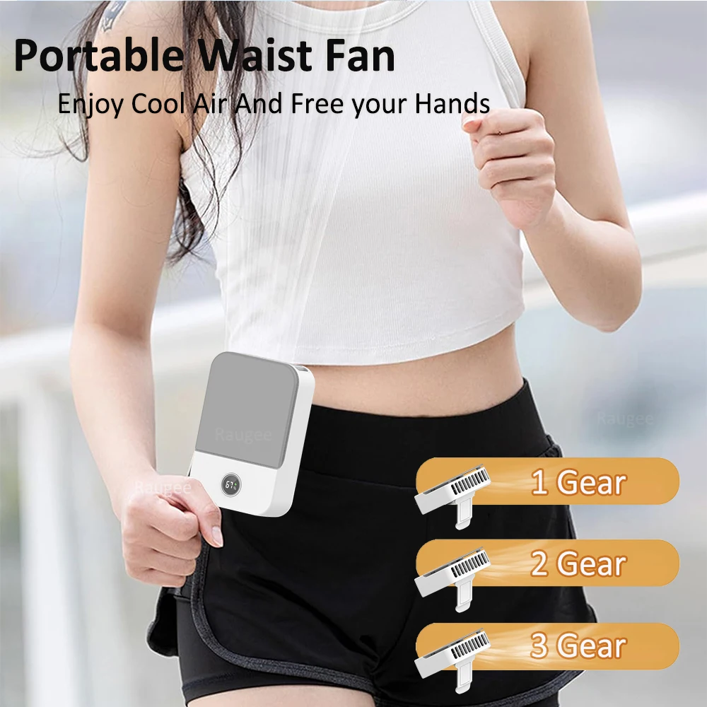 Tragbarer Taillenventilator für den Außenbereich, Mini-Hängehalsventilator, 3 Gänge, starker Wind, blattloser Taillen-Halsventilator, Luftkühler, USB-Ventilator, 2000 mAh