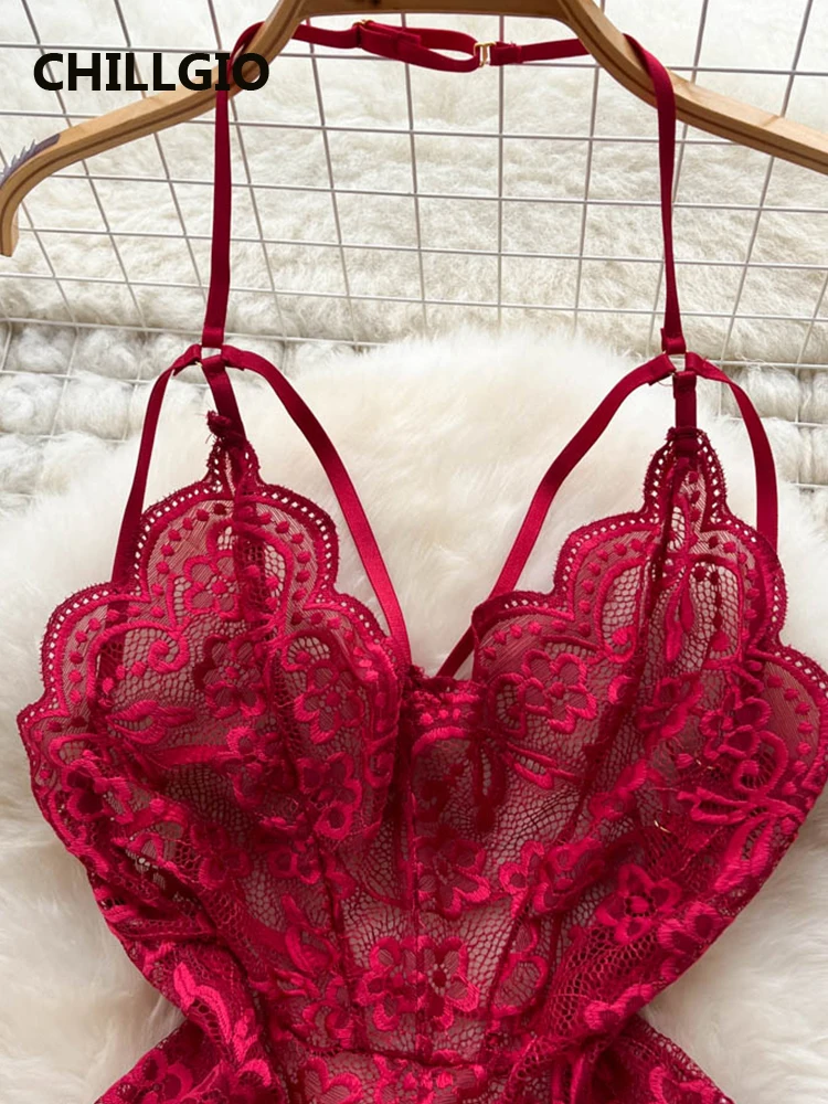 CHILLGIO сексуальные цветочные кружевные Комбинезоны на бретельках Женские прозрачные эротические облегающие комбинированные Комбинезоны Клубные цельные комбинезоны с открытой спиной