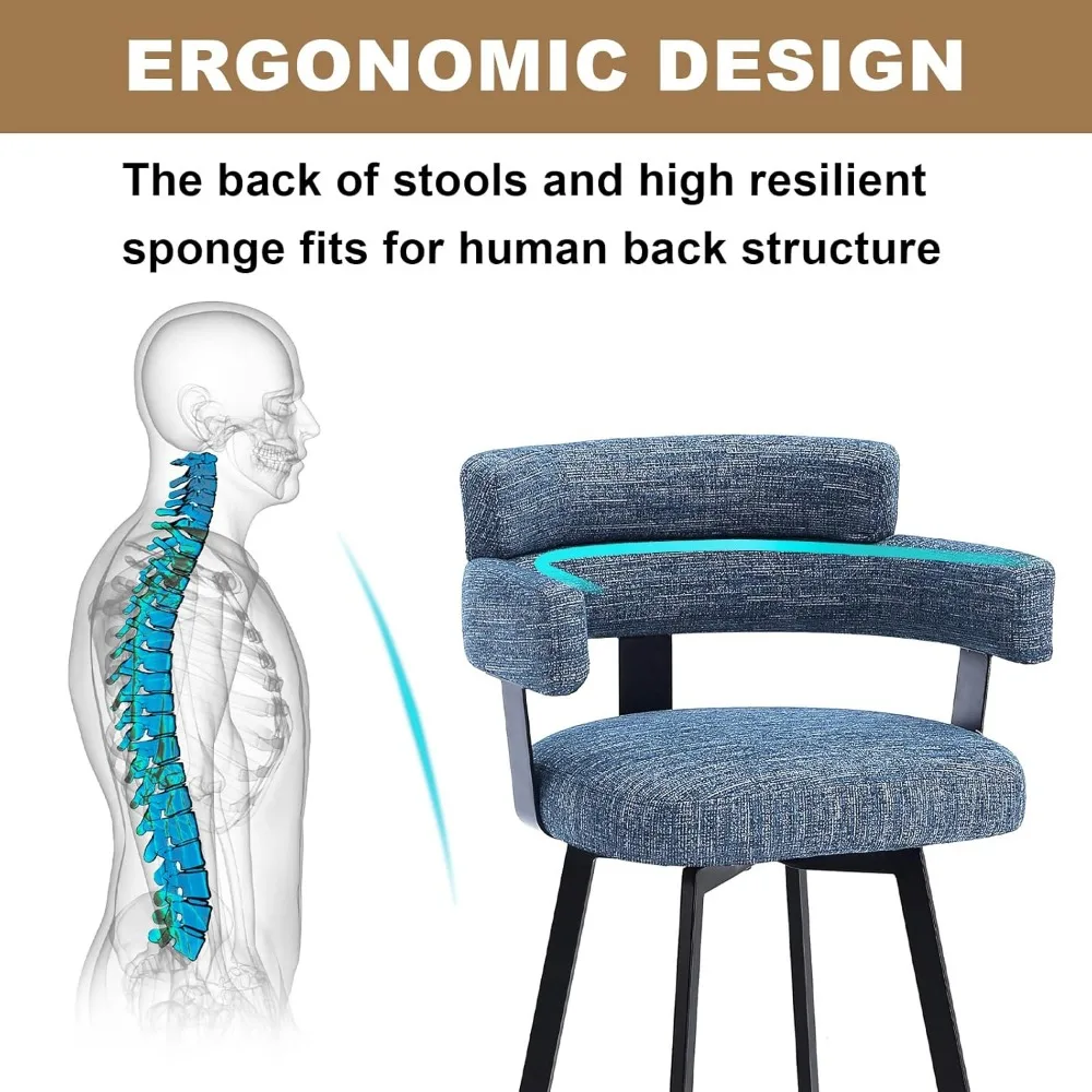 Counter Height Bar Stools with Full Back – Swivel Counter Stools Set of 2 with Linen Padded Back