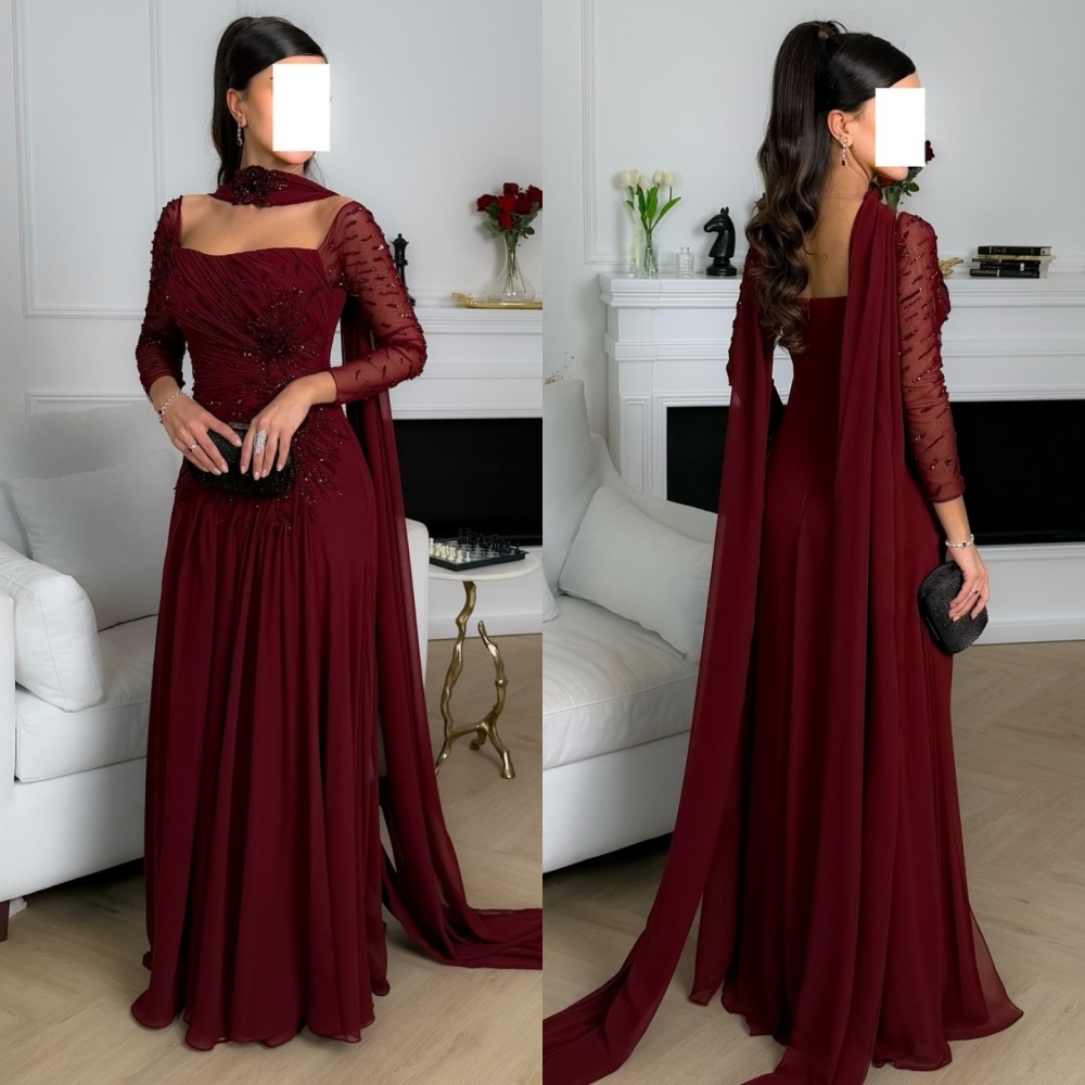 Personalizado requintado chiffon plissado a linha pescoço quadrado vestidos longos sob medida ocasião festa elegante estilo moderno