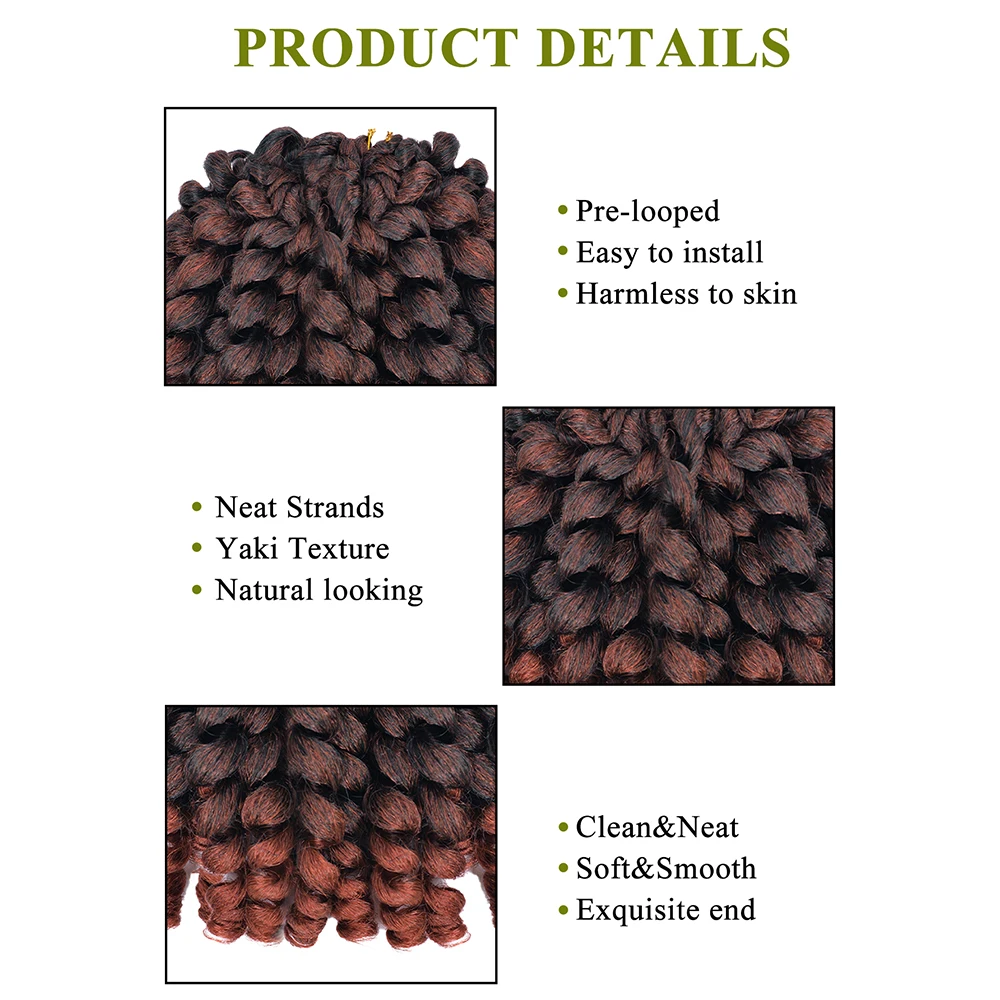 Synthetisches Ombre-Flechthaar, Jumpy Wand Curl, Häkelzöpfe, Haarverlängerung für schwarze Frauen, jamaikanisches Bounce-Lockenhaar für Frauen