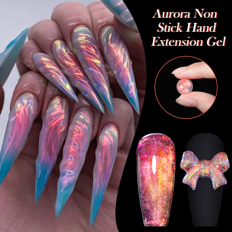 LILYCUTE 7ml Aurora antiadherente mano extensión sólida esmalte de uñas en Gel azul púrpura extensión Gel pegamento de diamantes de imitación esmalte de uñas en Gel