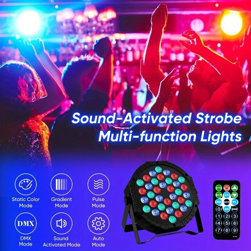RGB 36LED Par Stage Light Sound Activated DMX512 Uplight with Remote Control for Disco Wedding Event Club Holiday Performance