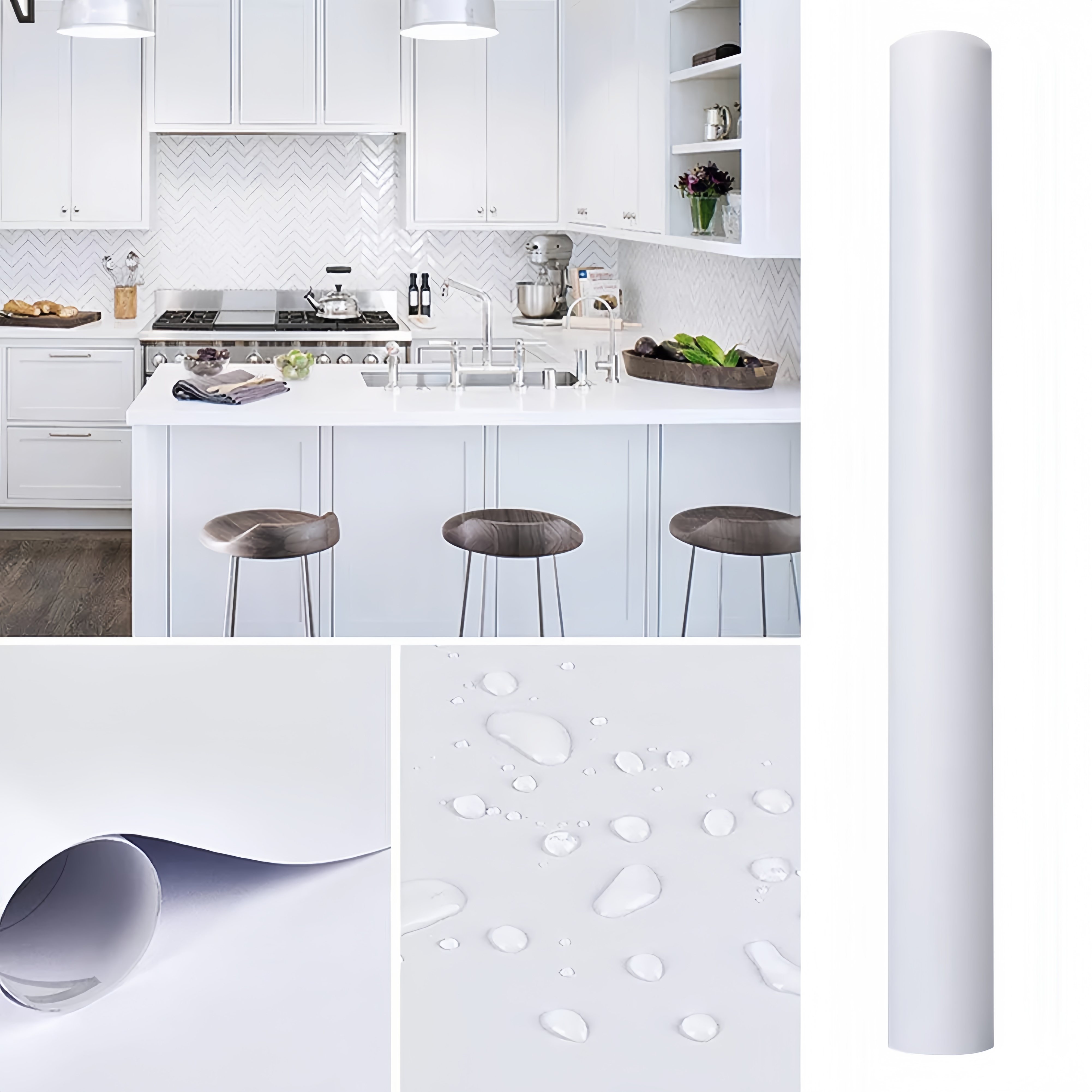 สีขาว Self-กาววอลล์เปเปอร์ติดผนัง Self Adhesive Autohesion วอลเปเปอร์ตกแต่งบ้านทนต่ออุณหภูมิสูงสติกเกอร์กันน้ํา