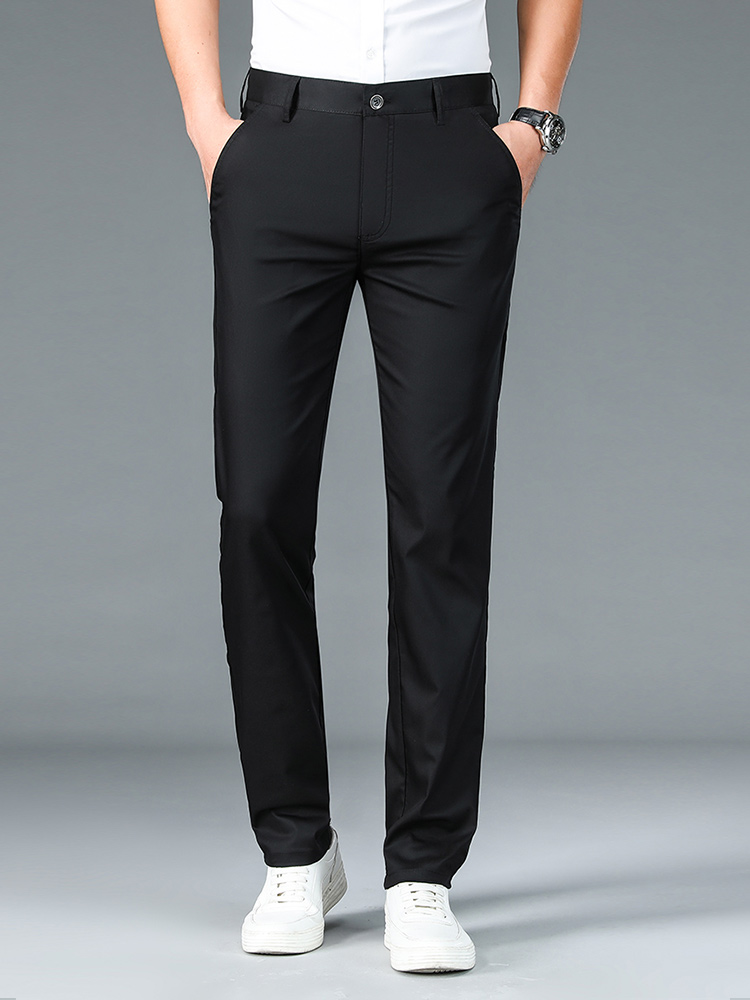 Pantalones rectos de lujo de alta calidad para traje de negocios, pantalones formales largos informales elegantes de diseñador de fibra de bambú para primavera y verano para hombre