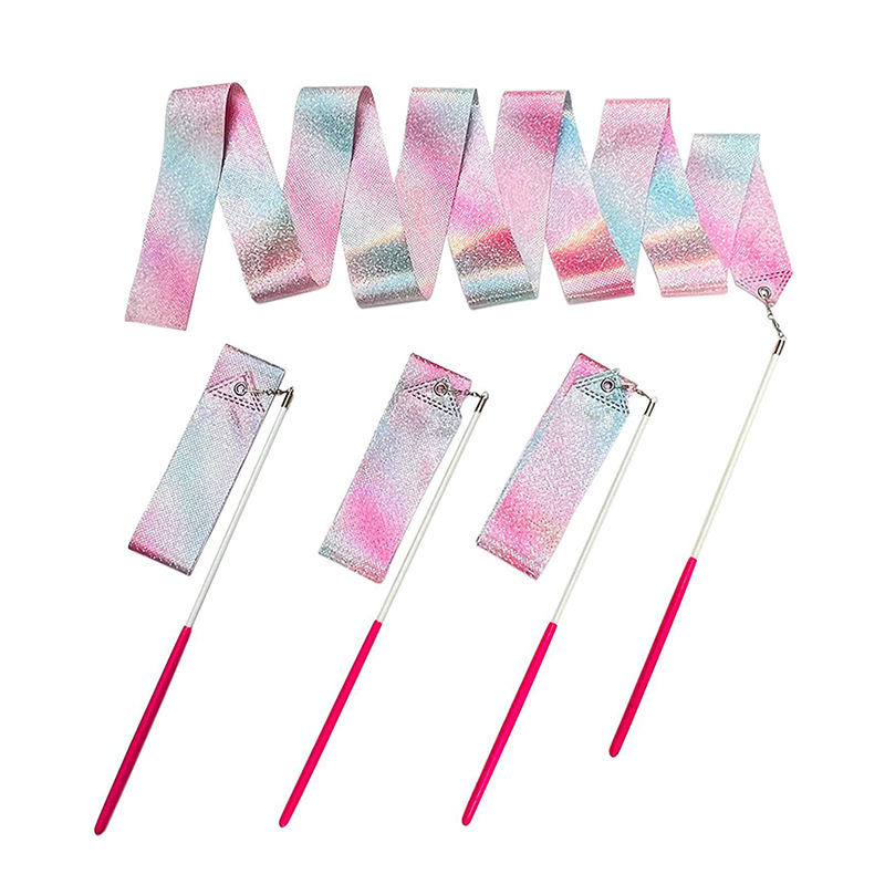 2M/4M Rhythmic Gymnastics Equipment Ballet Streamer Dance Ribbon Rhythmic Twiling Rod Rainbow Stick Training Flashing Star