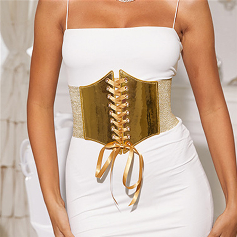 Corsé dorado elástico a la moda, cinturón ancho para mujer, marca de lujo, diseñador, correa para la cintura, vestido femenino, falda, abrigo, faja decorativa
