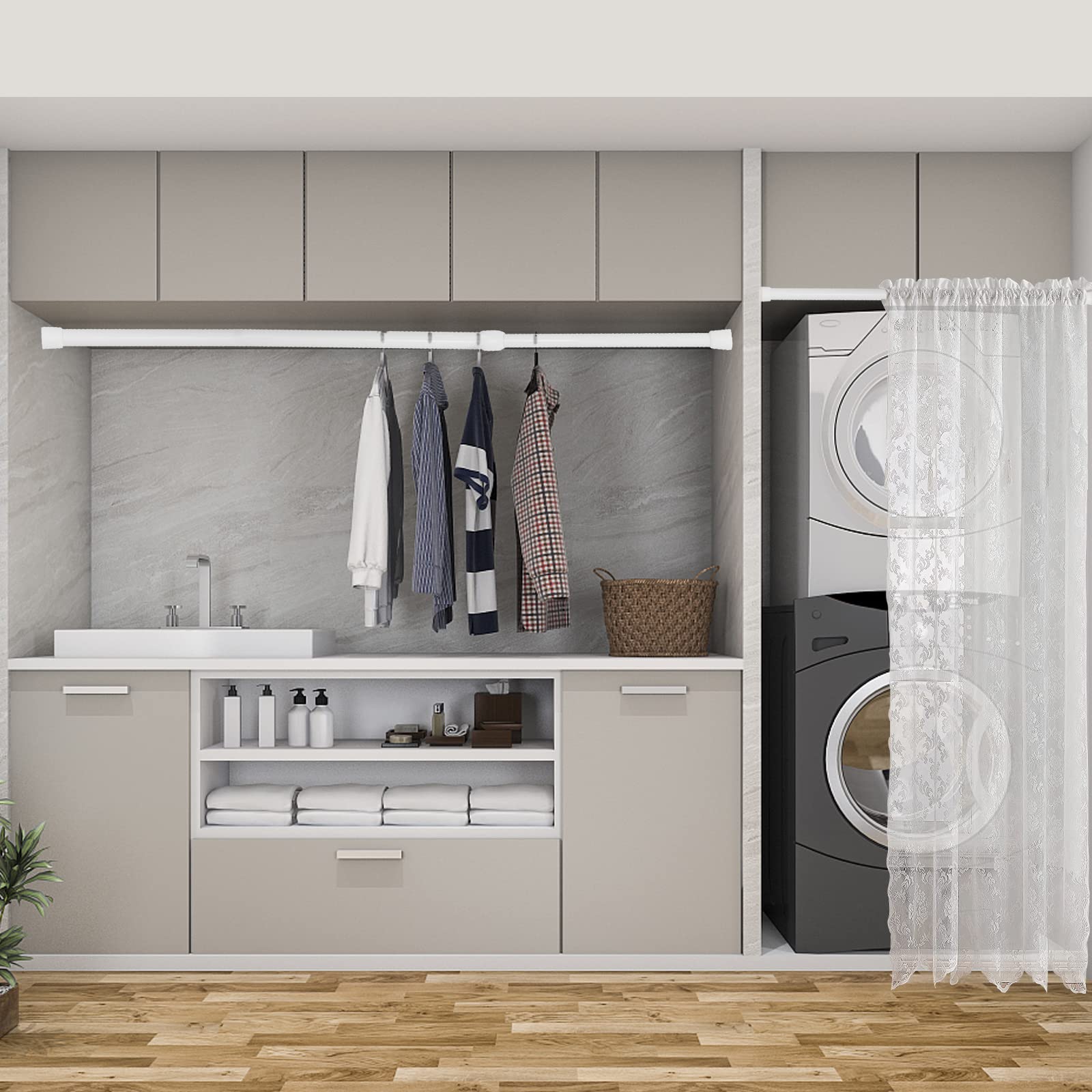 1 Stück Teleskop-Duschvorhangstange, verstellbare Länge, kein Bohren erforderlich, Zugstange, geeignet für Fenster, Badezimmer, Schrank, Kleiderschrank