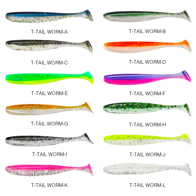 TSURINOYA Mới Kích Thước 100Mm 120Mm T Đuôi Con Sâu Mềm Mồi Dễ Dàng Shiner Nhân Tạo Mồi Câu Mềm Mùi Thêm Vào Cho câu Cá Bass Wobblers