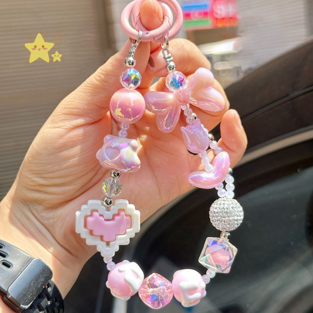 Colorful Acrylic Phone Lanyard Chain Pendant Beaded Heart Bag Decoration Pendant Crystal Hanging Ornament
