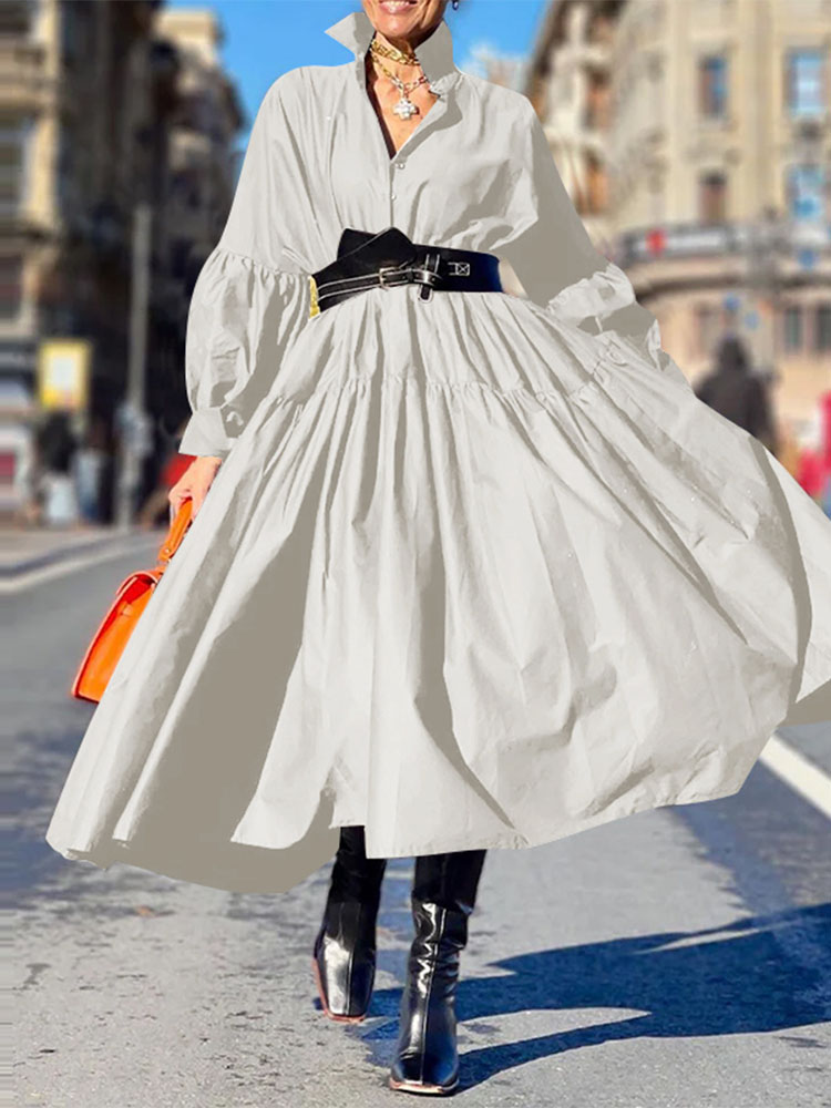 Vonda-フリル付き長袖ドレス,ラペルカラー,ラージサイズ,5XL,カジュアル,エレガント,ファッション,2024