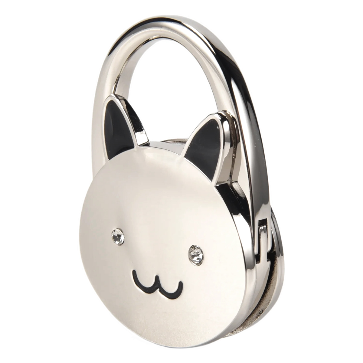 Newest Black Cat Cartoon Foldable Silver Tone Handbag Hook Antislip Rubber Base