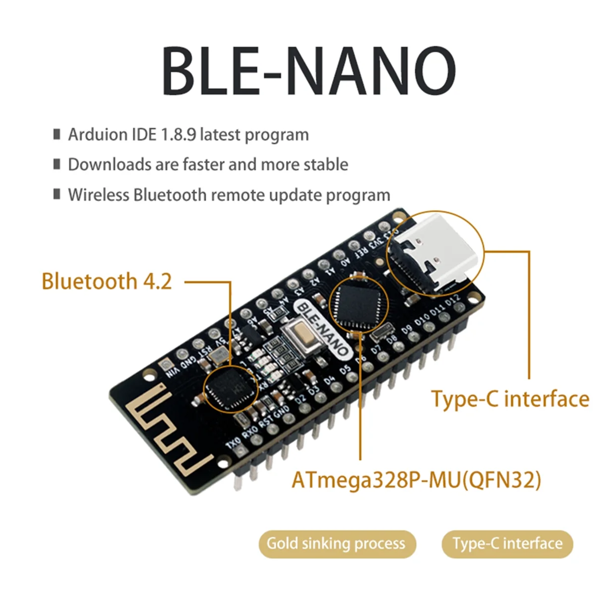 BABQ Adatto per Arduino Nano Aggiornamento/Integrato CC2540 BLE Bluetooth 4.2/Ble Nano Interfaccia Scheda Madre Tipo-C
