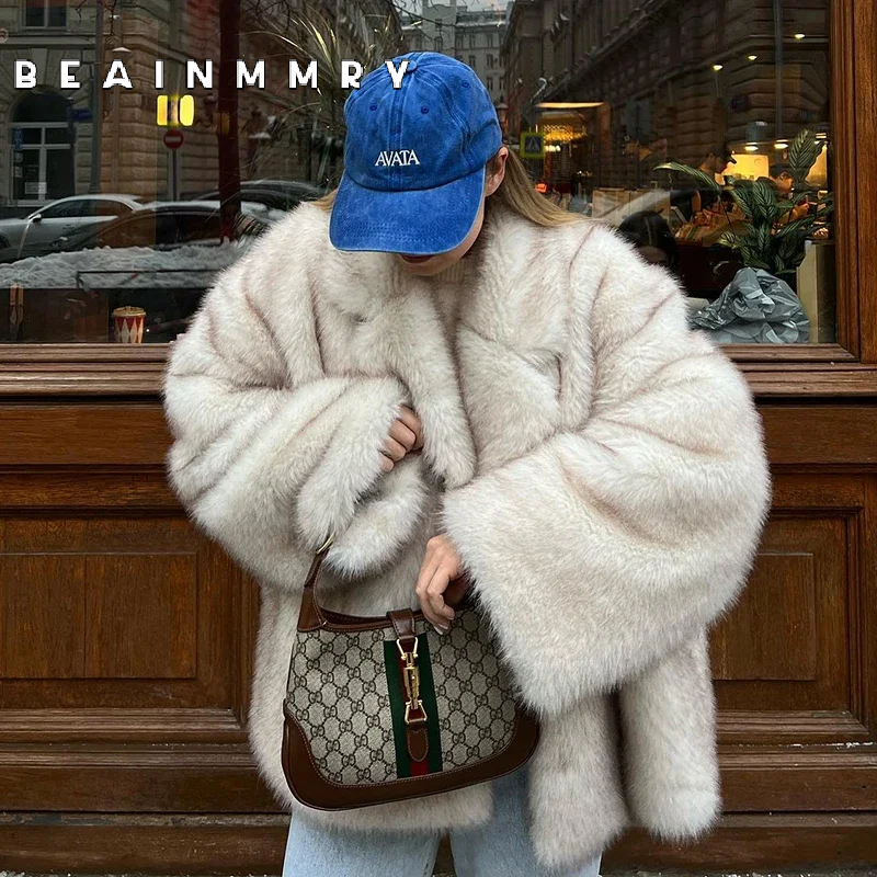 女性のためのふわふわのキツネの毛皮のジャケット,特大のグラデーションコート,女の子のファッション,厚くて暖かいアウター,2020
