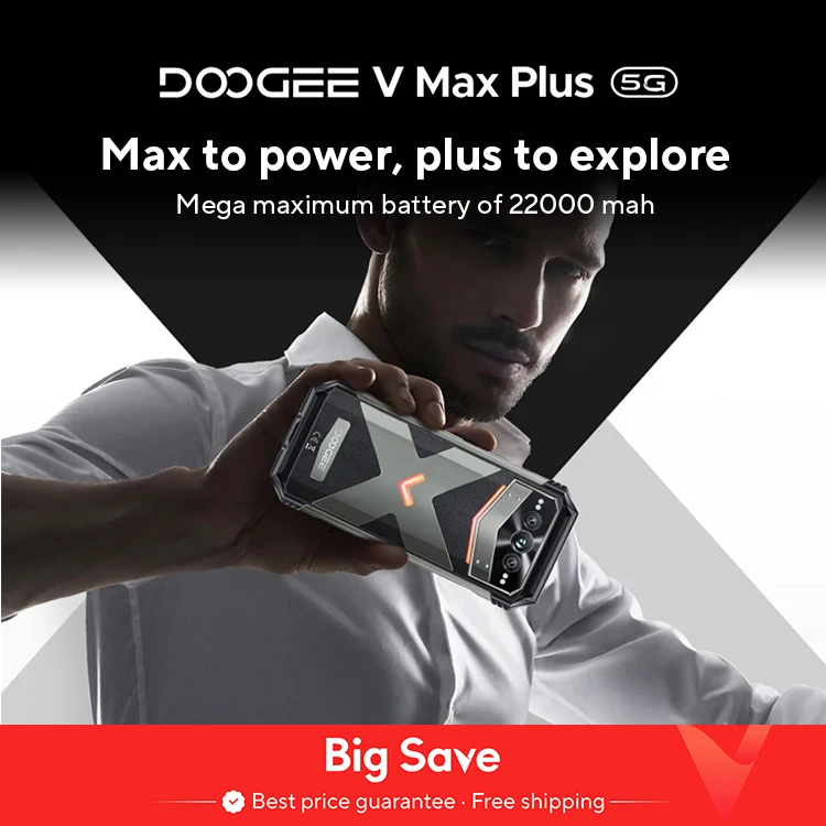 Anteprima mondiale DOOGEE V Max Plus Telefono robusto 22000mAh 36GB (16+20) 512GB 200MP Fotocamera Telefono 6.58" 120Hz Dimensity 7050 Android14