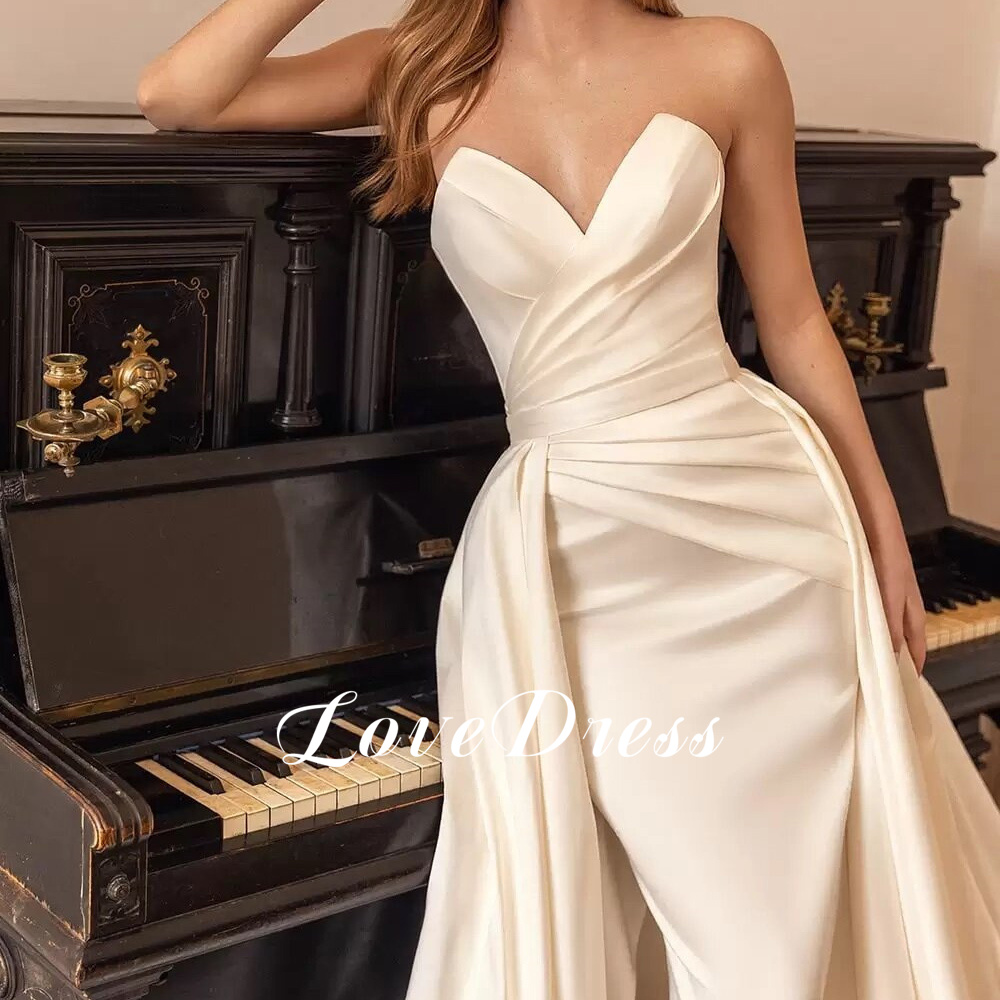 Love Beach เซ็กซี่ Sweetheart จีบชุดเดรสเมอร์เมด Elegant ที่ถอดออกได้รถไฟแขนกุดความยาวชั้น Backless ที่กําหนดเอง