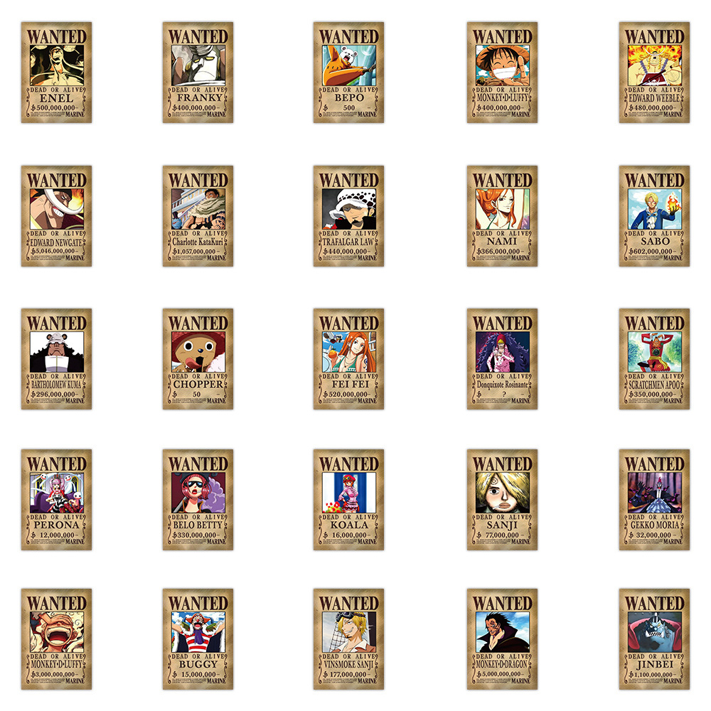 Pósteres de dibujos animados de One Piece, pegatinas para monopatín, nevera, guitarra, portátil, motocicleta, calcomanía fresca de viaje, 10/30/56 piezas