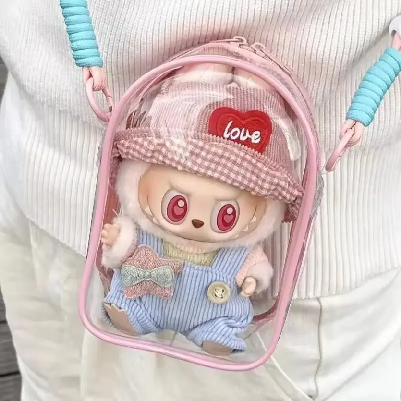 Dla 15cm Labubu v2 siedząca impreza bawełniana lalka crossbody torba na ból pcv torba do przechowywania hairball Dolls Display Bag (bez lalek)
