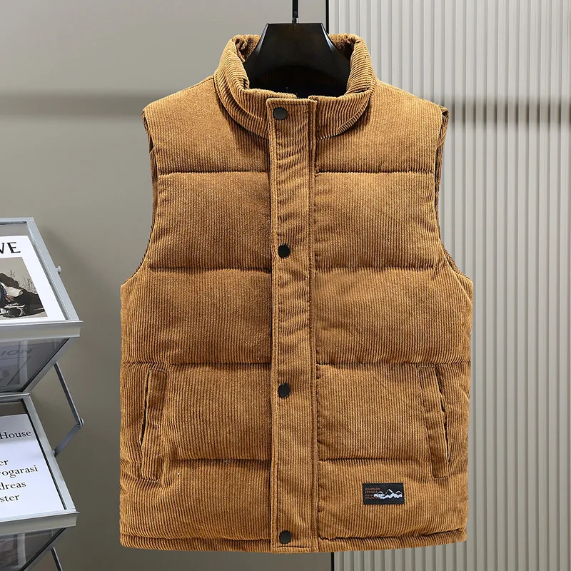 2024 neue in Gepolsterte Weste Männer Zipper Winter Dicke Warme Cord Ärmellose Jacke Männlichen Herbst Casual Weste Golf Arbeit Tragen mantel