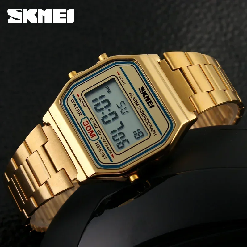 Skmei moda hombres correa de acero inoxidable pantalla LED 3Bar Reloj Digital impermeable Reloj Hombre para Casual 1123 relojes deportivos