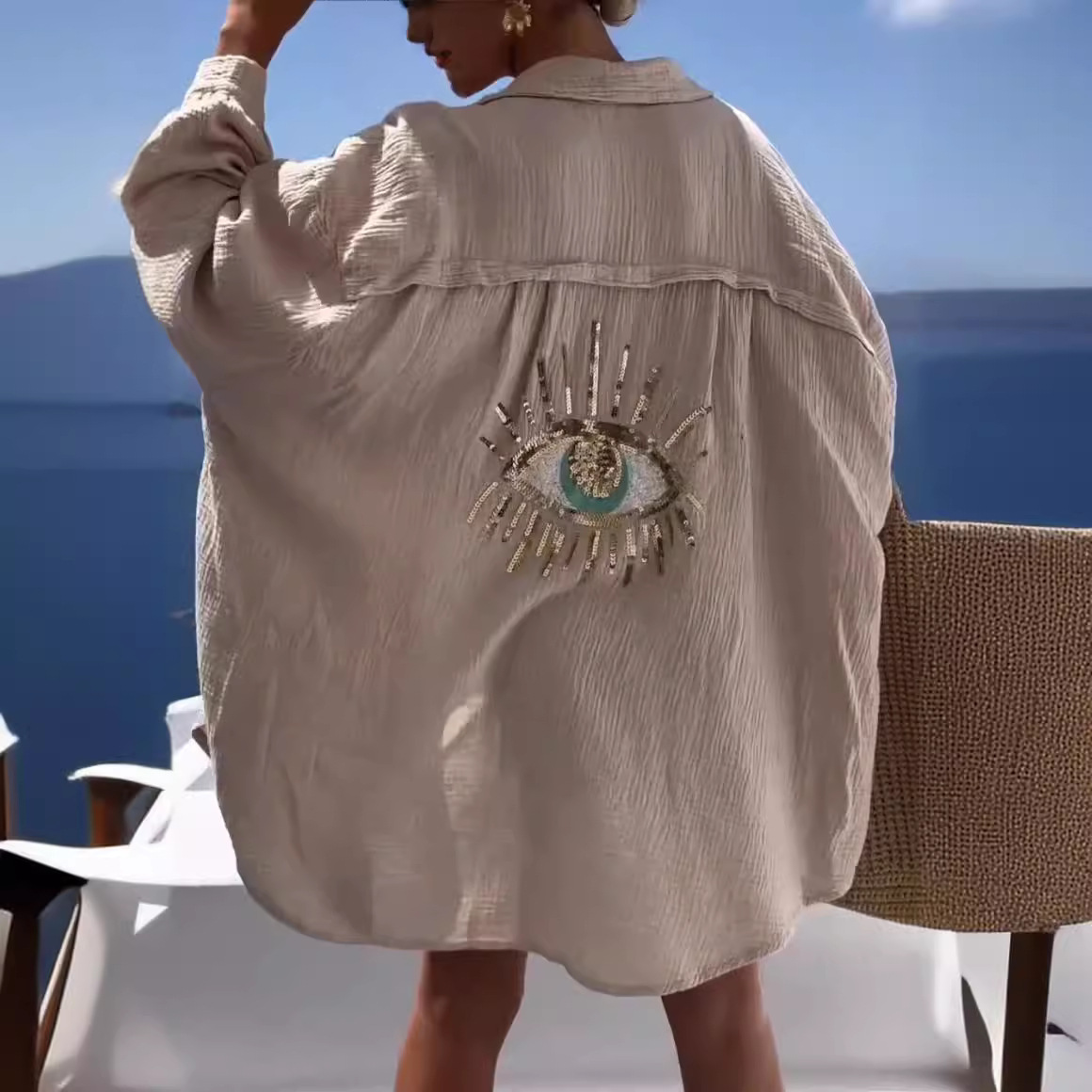 Vestido camisero informal de verano con lentejuelas para mujer, vestido camisero de lino y algodón con botones holgados estilo playero a la moda, Tops para mujer