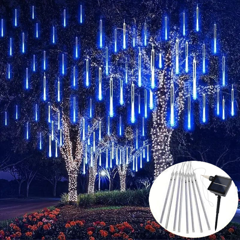 Guirnalda de luces de lluvia de meteoritos con energía Solar, resistente al agua, para jardín al aire libre, árbol, fiesta navideña, decoraciones navideñas de Halloween, 1 ud.