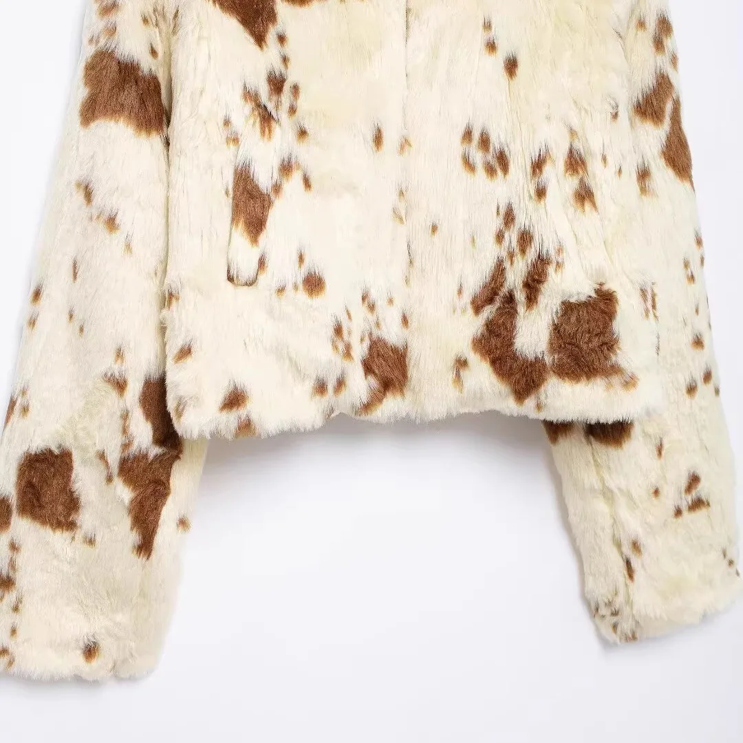 Jaqueta de Design de Moda Fena Nova JNLEAOG com Efeito de Pele Artificial, Casaco de Poliéster com Manga Longa e Zíper, R...