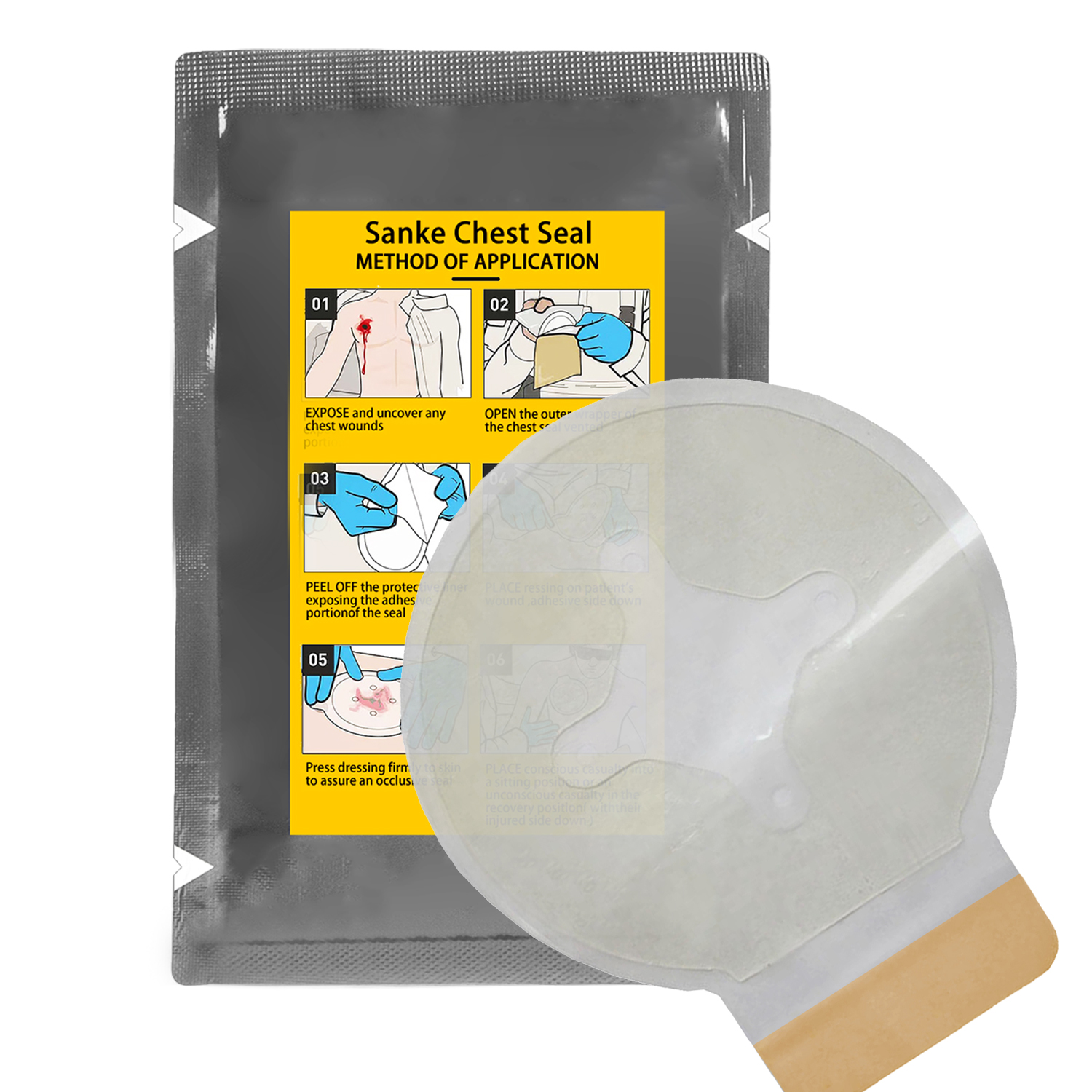SANKE RESCUE Vent Chest Seal Militar Trauma Curativo Kit de Primeiros Socorros Estéril Cuidados com Feridas Ifak Kit de Recarga Band-aid de Ocusão