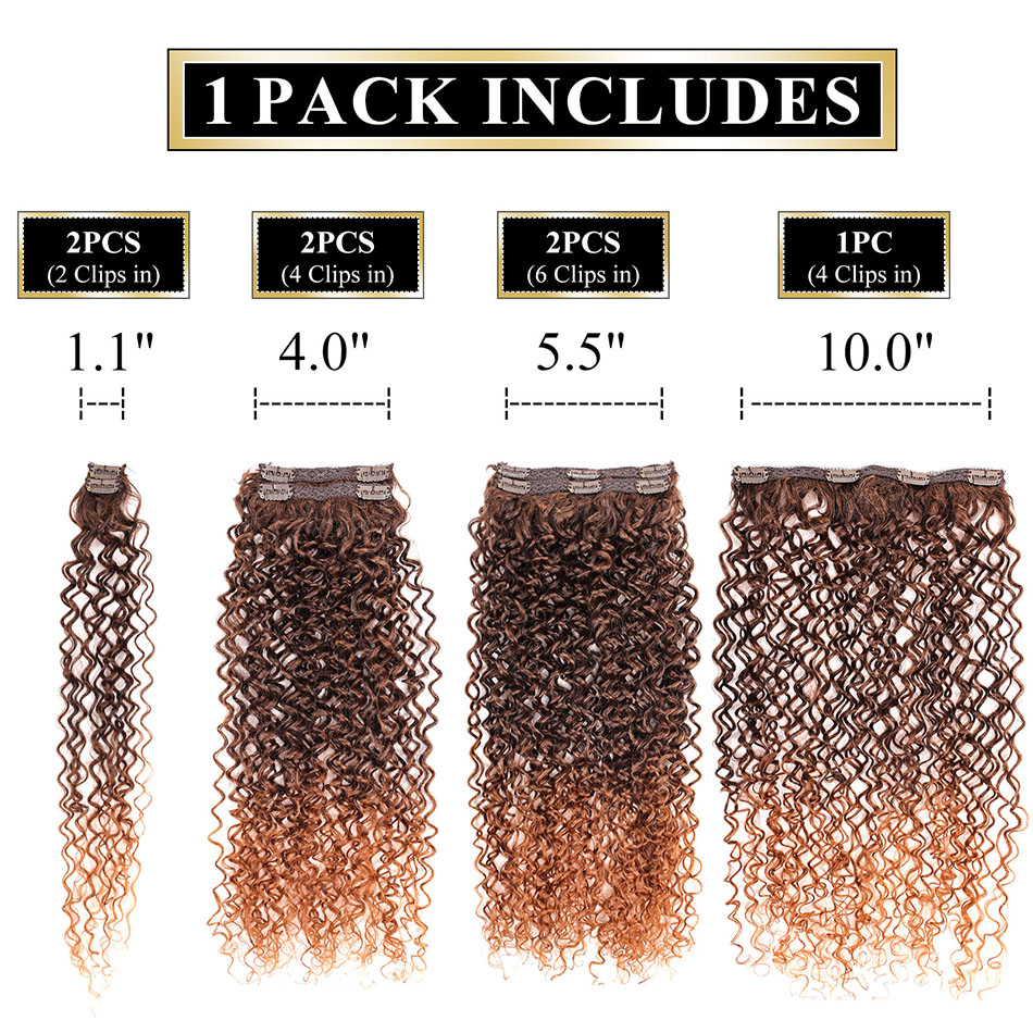 合成クリップヘアエクステンション全頭ロング 26 "140 グラムアフロ変態カーリー偽のヘアピースクリップオン Blacke ブラウンヘアピン女性のための