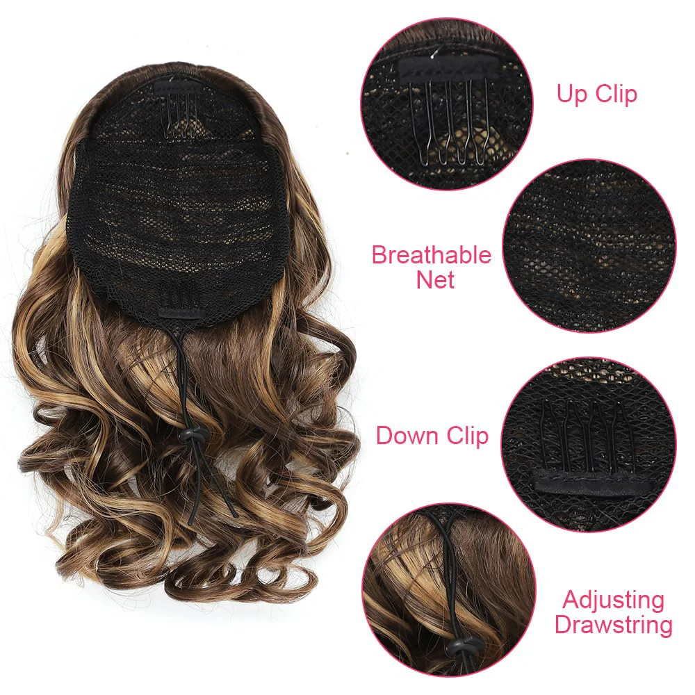 สั้น CURLY Drawstring หางม้า Extensions คลิปสังเคราะห์ในส่วนขยายของผม Elegant สําหรับทุกวันอุปกรณ์เสริมผม