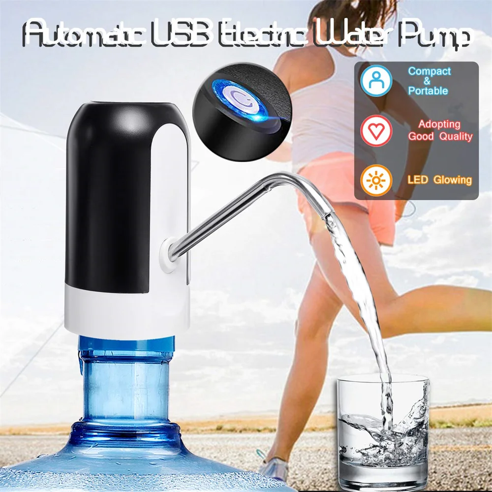 เครื่องจ่ายน้ำอัตโนมัติพกพาแบบ USB สีดำ1ชิ้นอุปกรณ์สำหรับใช้ในบ้านอุปกรณ์สำหรับดื่มปั๊มน้ำแบบมีลำกล้องขนาดเล็ก