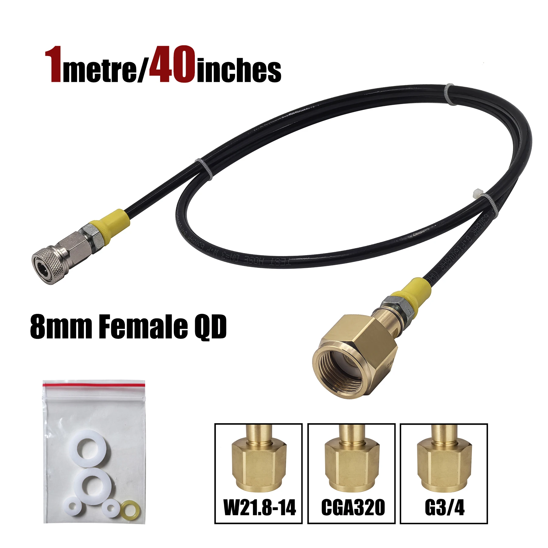 Soda Machine Accessories Extended Hose with Quick Disconnect CO2 Tank Cylinder 40inches(100cm) Hose CGA320 or W21.8-14 or G3/4